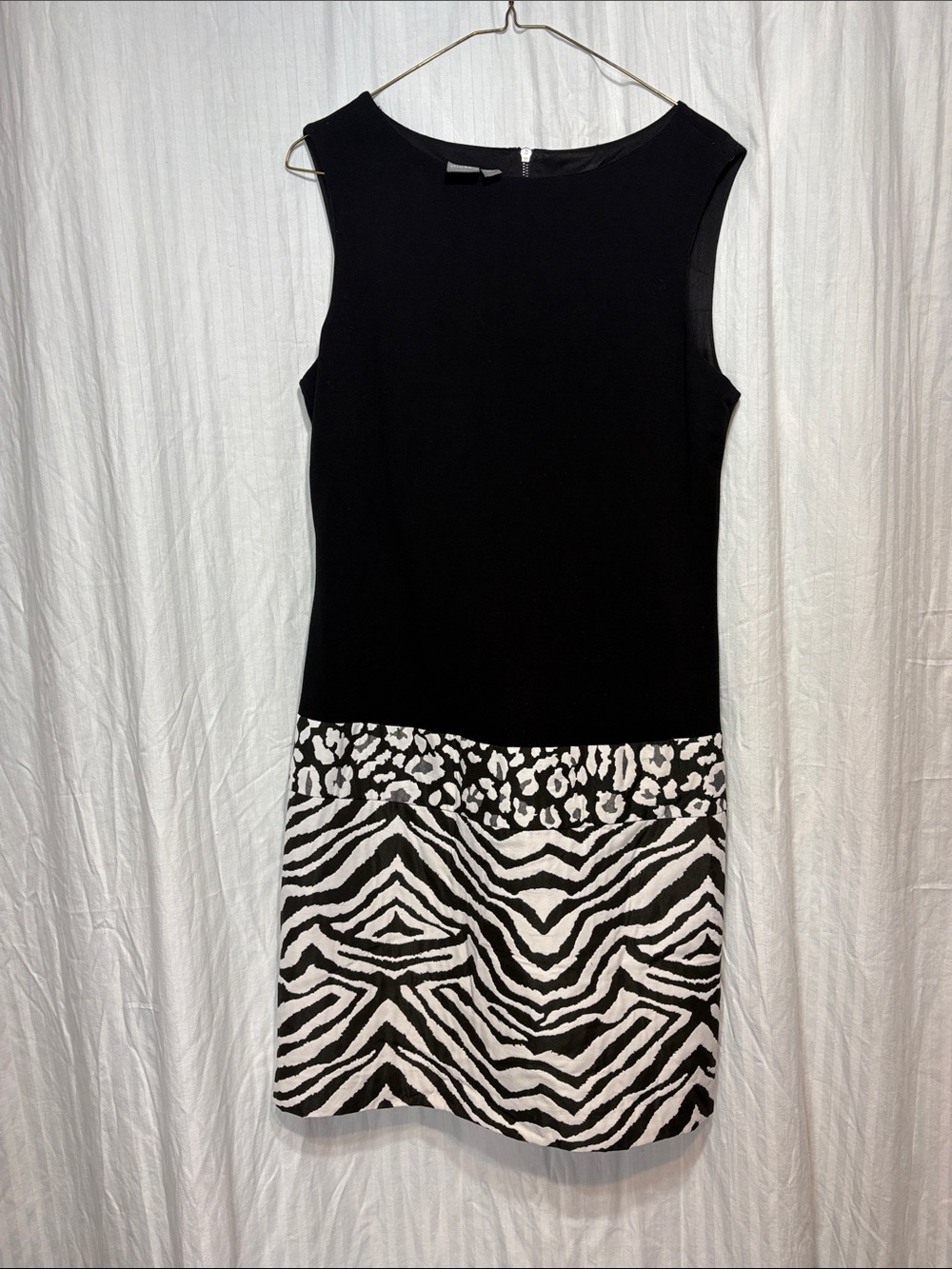 Muse Black Sleeveless Mini Dress with Black-and-White Animal Print Panel